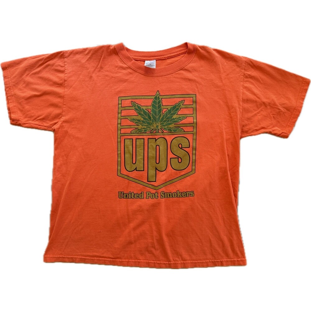 Vintage Y2K Men’s T-Shirt Neon Orange UPS United Pot Smokers XL‎ Heavy Cotton
